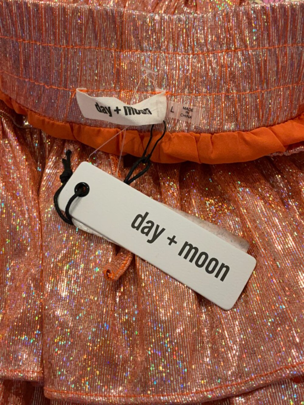 NWT **Day + Moon Orange Metallic Mini Skirt** Large